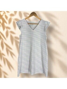 Loft Dress Women S Small White Striped Shift Short V-Neck Short Sleeve Cotton